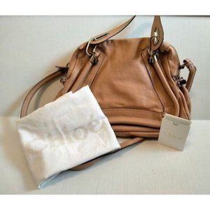 Chloe Paraty Golden Brown 2-Way Shoulder Bag Pebbled Calfskin Leather